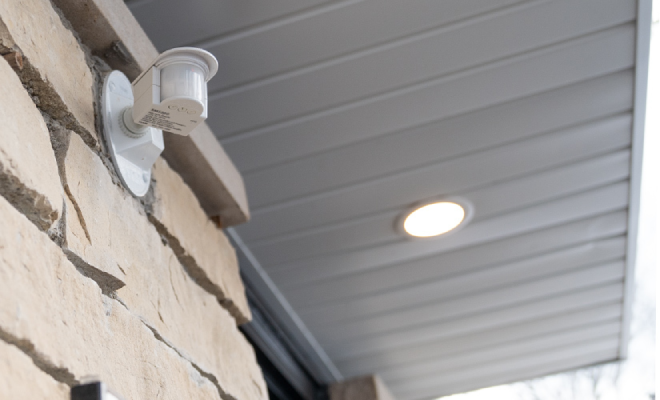 Motion sensor light on house.